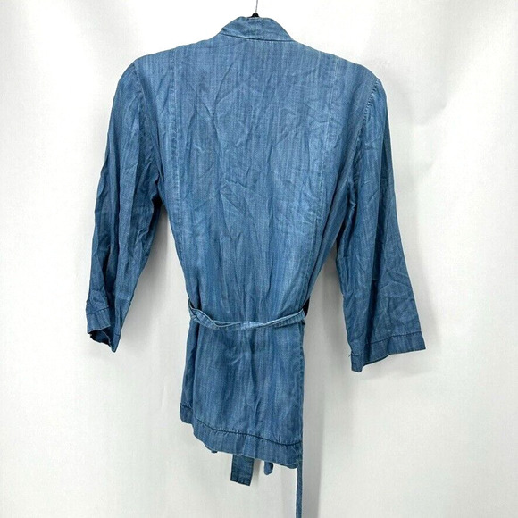 JUST Female Rigmor Kimono Blouse Size S Chambray Blue Wrap Preppy Coastal City - Picture 7 of 12